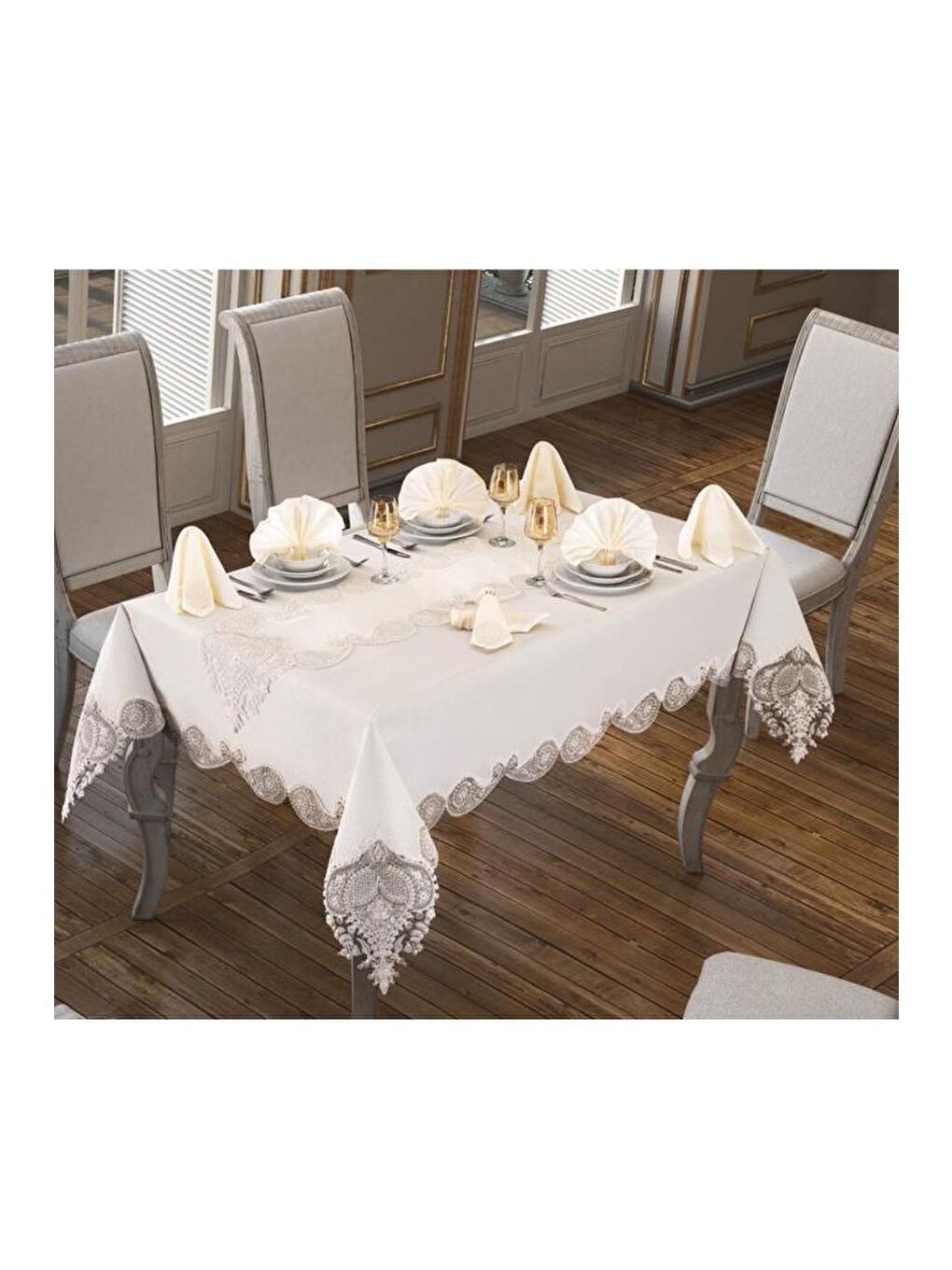 Karışık Verna Masa Örtüsü 160x260 Cm 26 Parça Krem Krem-4