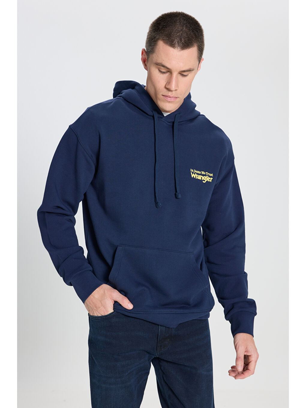 Relaxed Fit Geniş Kesim Kapüşonlu %100 Pamuk Lacivert Sweatshirt-2