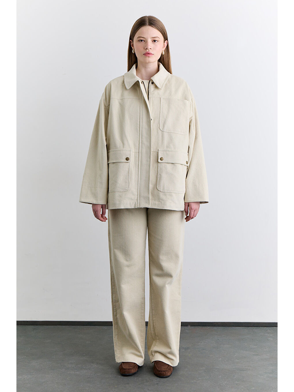 Bej Kadife Worker Ceket Vanilya