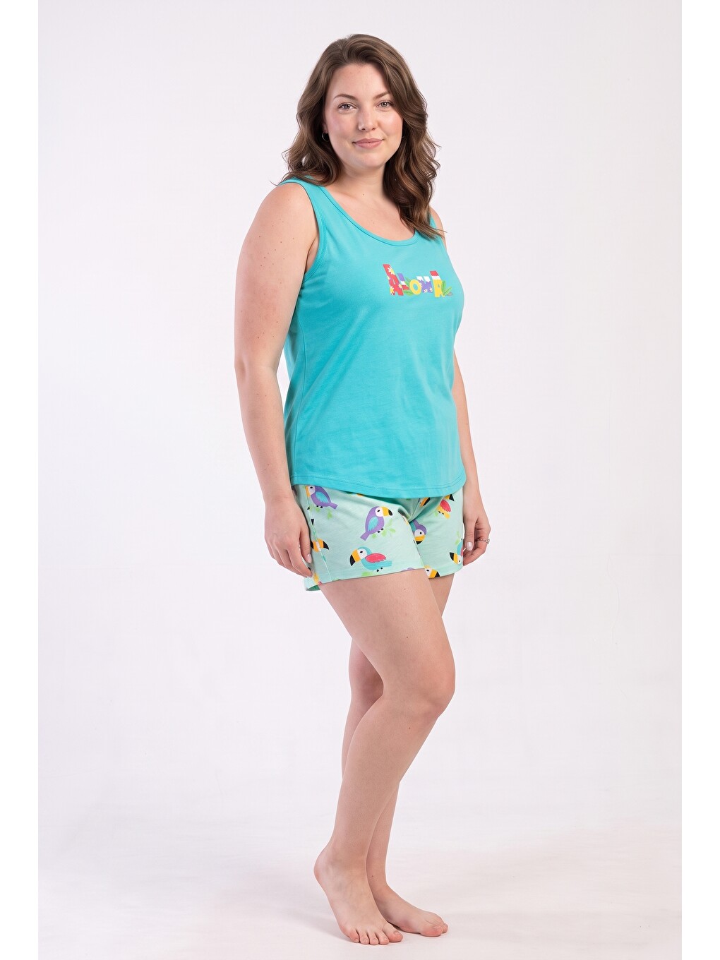 Turkuaz Şortlu Kadın Pijama Takımı-3