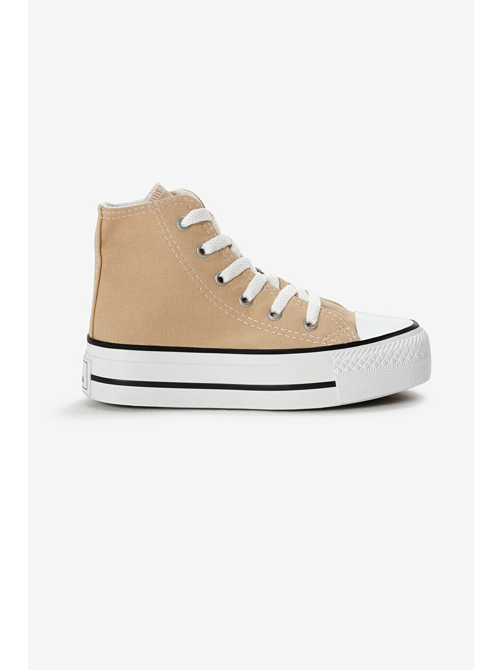 Çocuk Unisex Bej Termo Kalın Taban Bağcıklı Uzun Keten Spor Ayakkabı-1