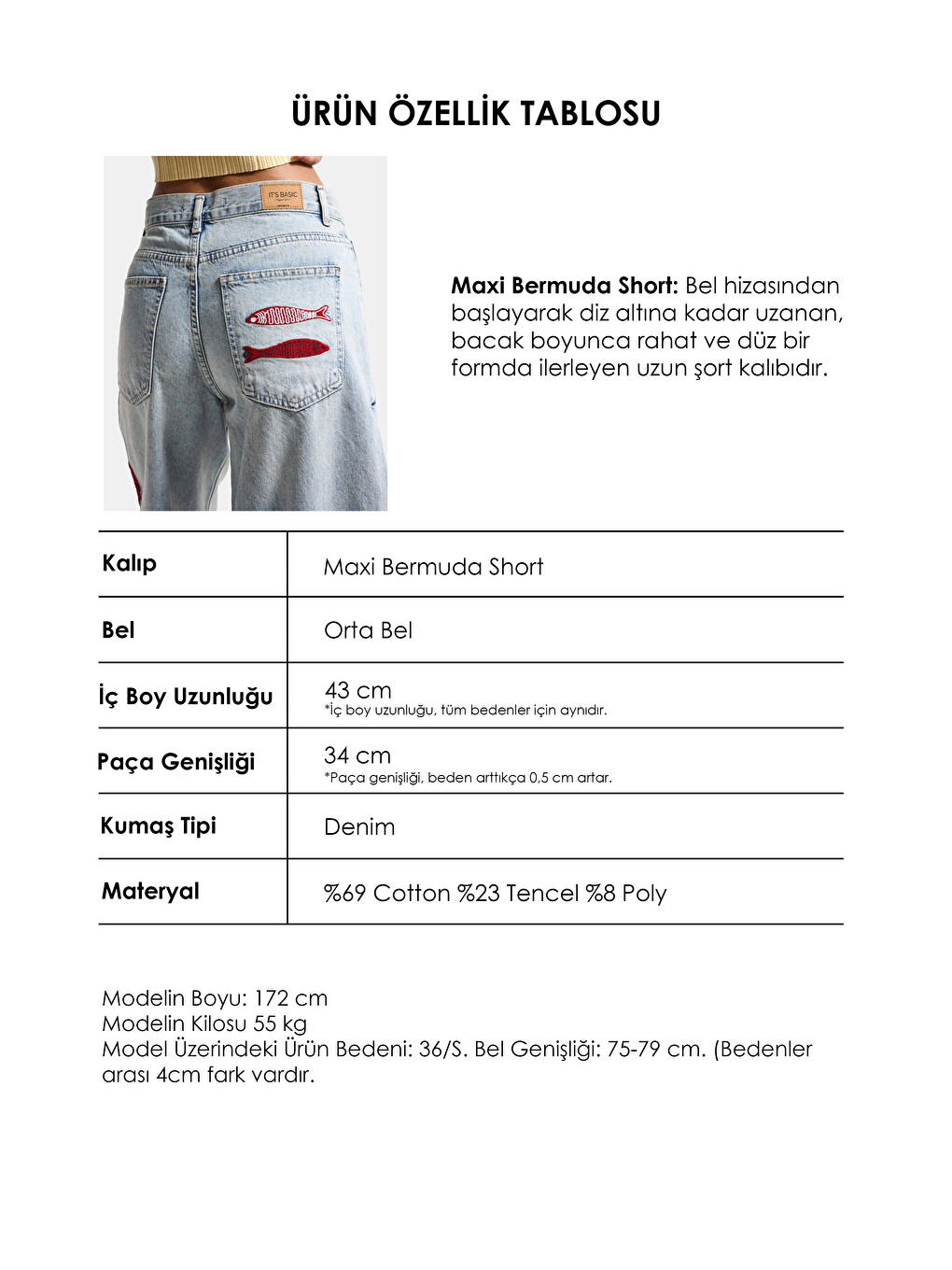 Mavi Kadın Jean Rengi 4s6-32 Palazzo Nakış Tasarım Bermuda Denim Jort-5