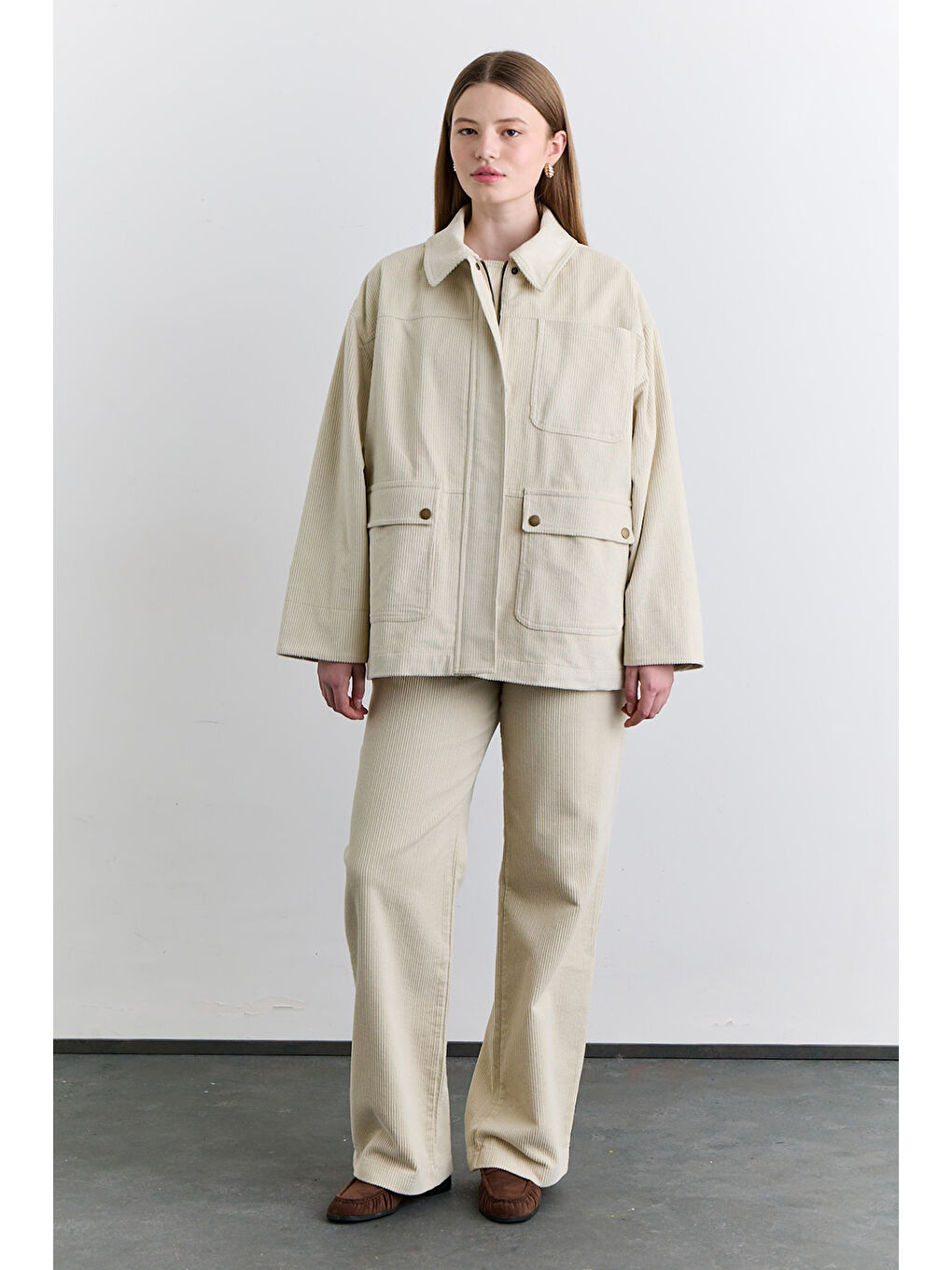 Bej Kadife Worker Ceket Vanilya-2