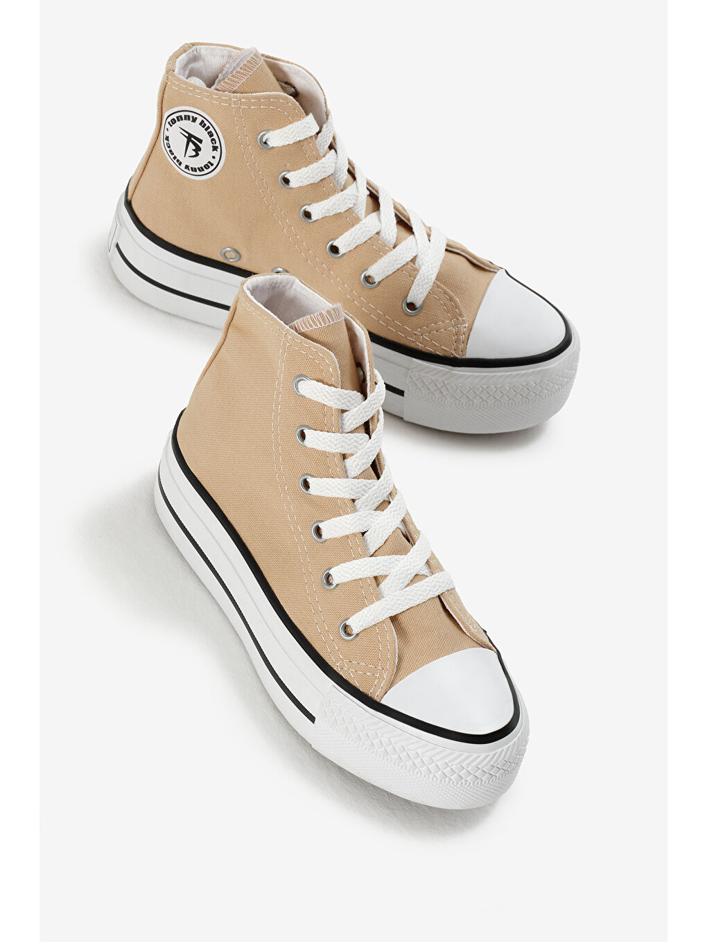 Çocuk Unisex Bej Termo Kalın Taban Bağcıklı Uzun Keten Spor Ayakkabı-2