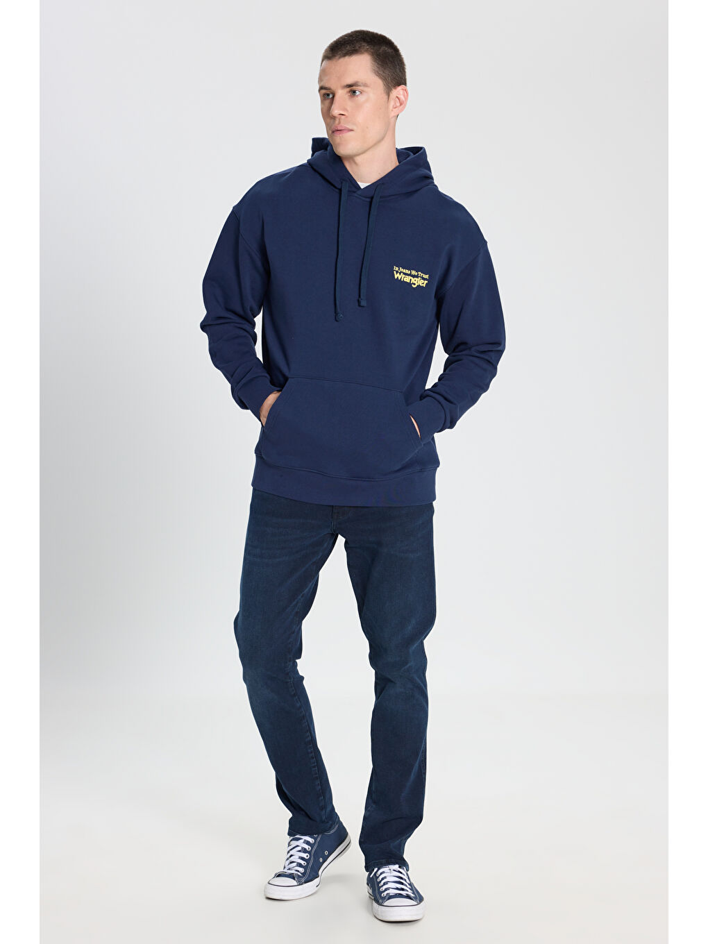 Relaxed Fit Geniş Kesim Kapüşonlu %100 Pamuk Lacivert Sweatshirt-3