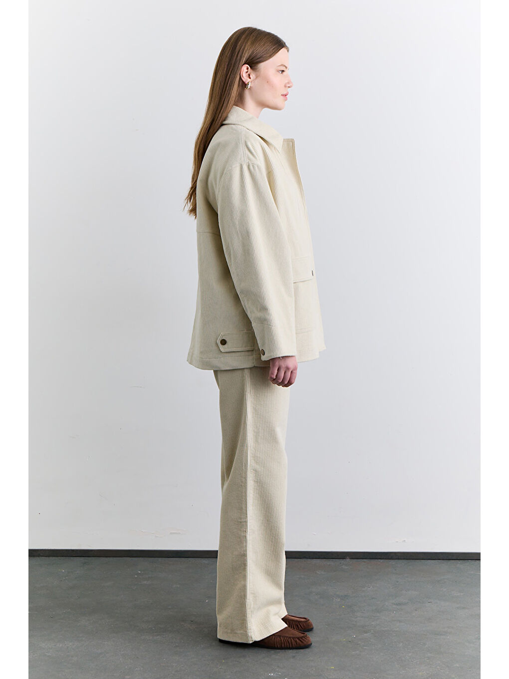 Bej Kadife Worker Ceket Vanilya-3