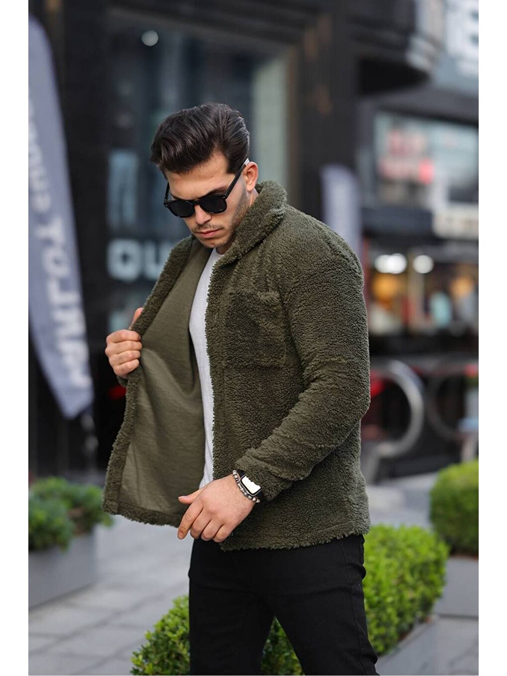 Haki Düğmeli Pelüş Ceket-1
