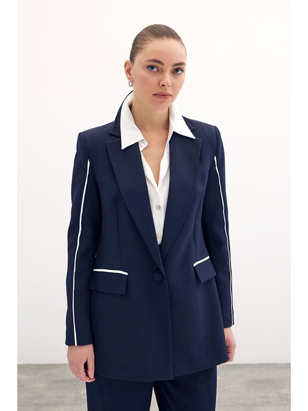 Kontrast Salaş Ceket - Lacivert-1