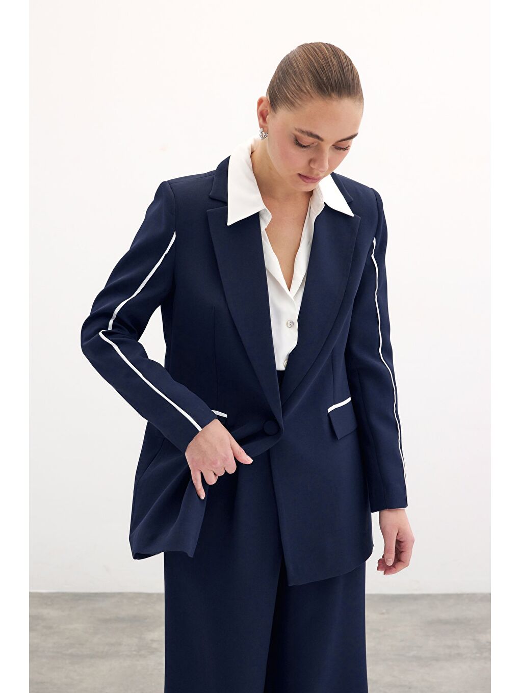 Kontrast Salaş Ceket - Lacivert-2