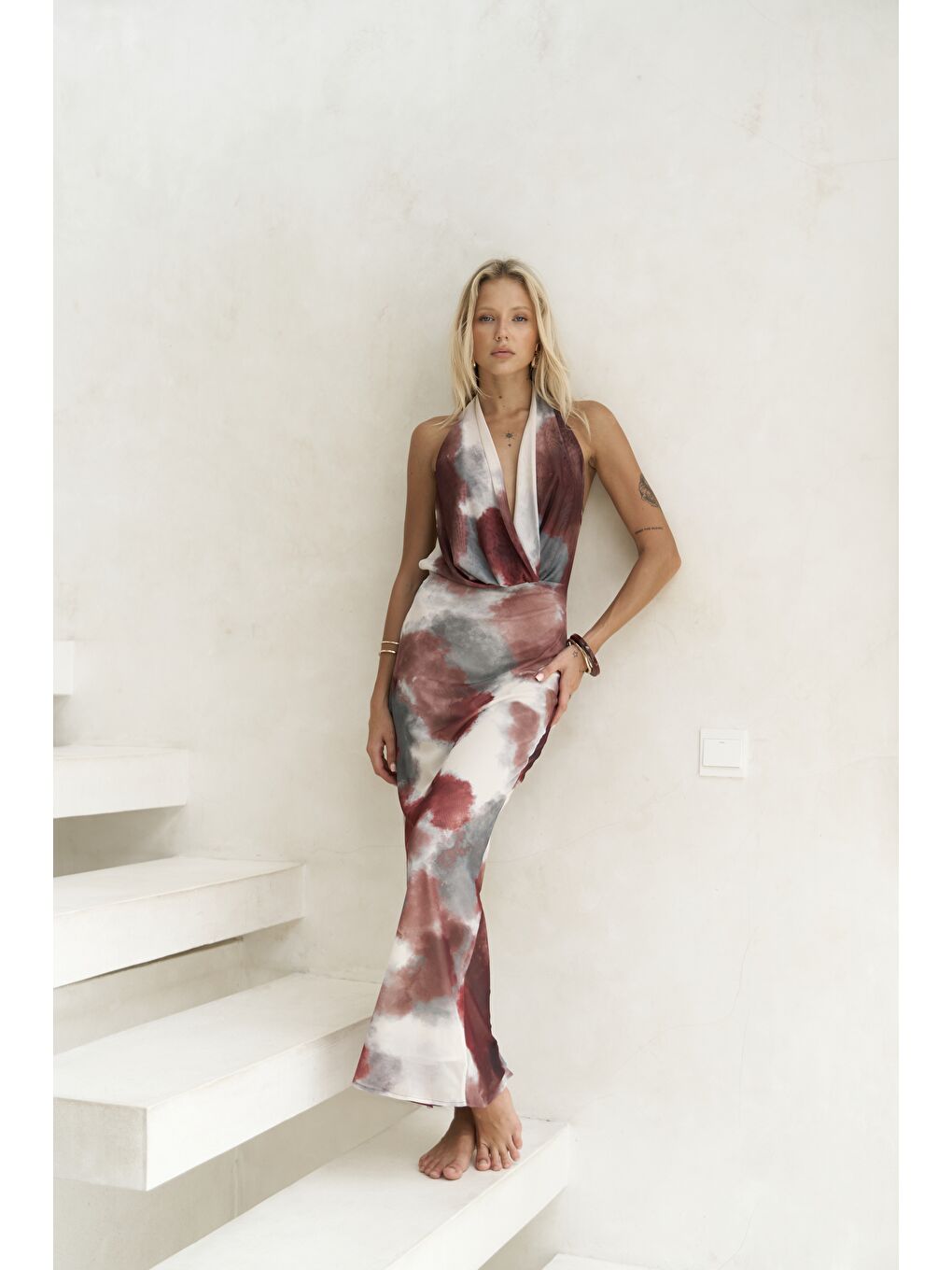 Galagher Degaje Bordo Uzun Elbise-1