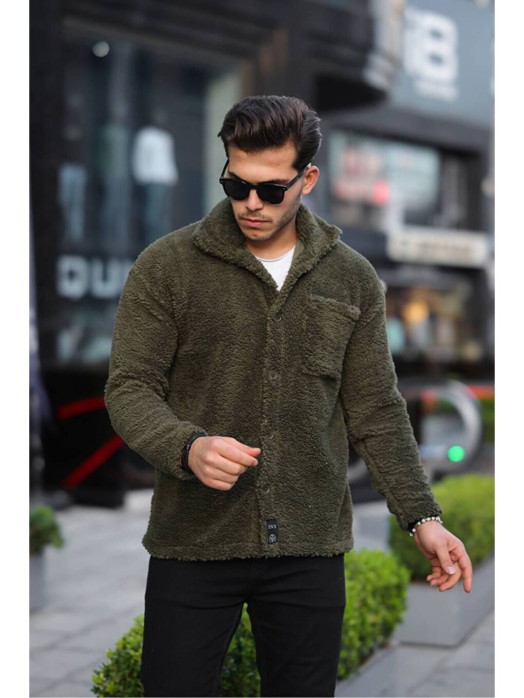 Haki Düğmeli Pelüş Ceket-2