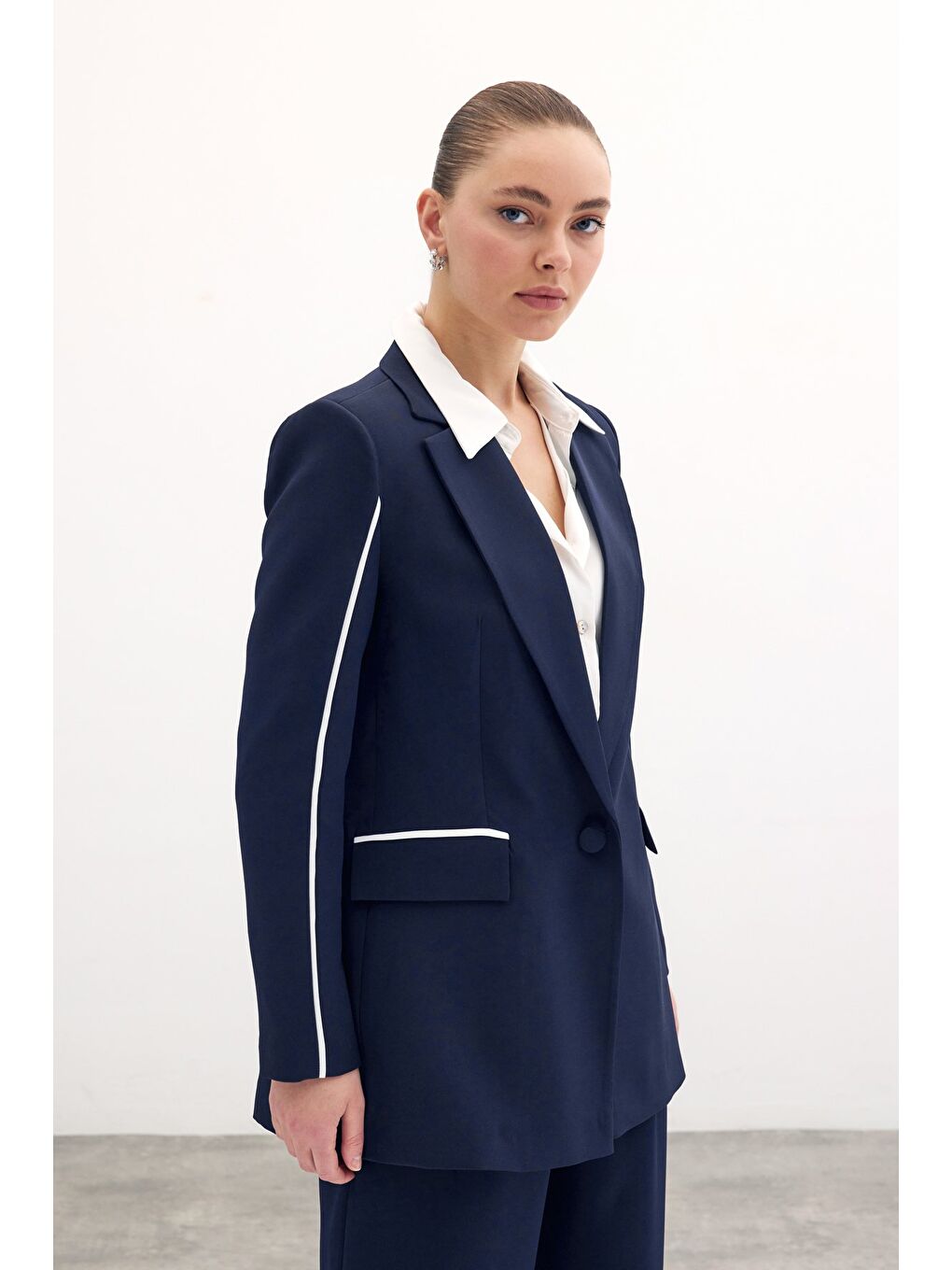 Kontrast Salaş Ceket - Lacivert-3