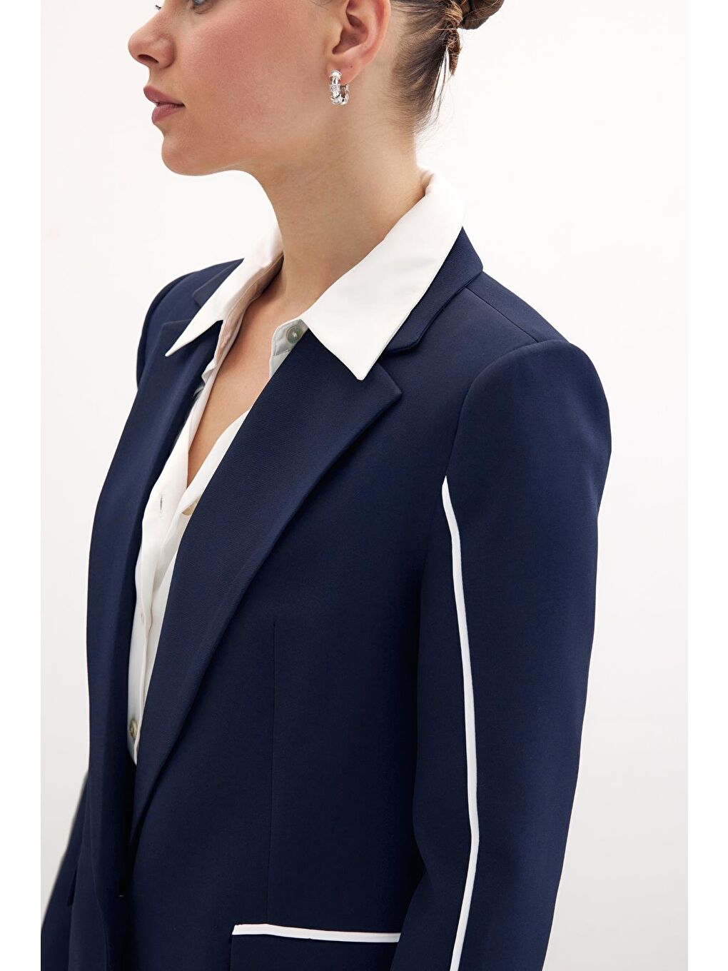 Kontrast Salaş Ceket - Lacivert-4