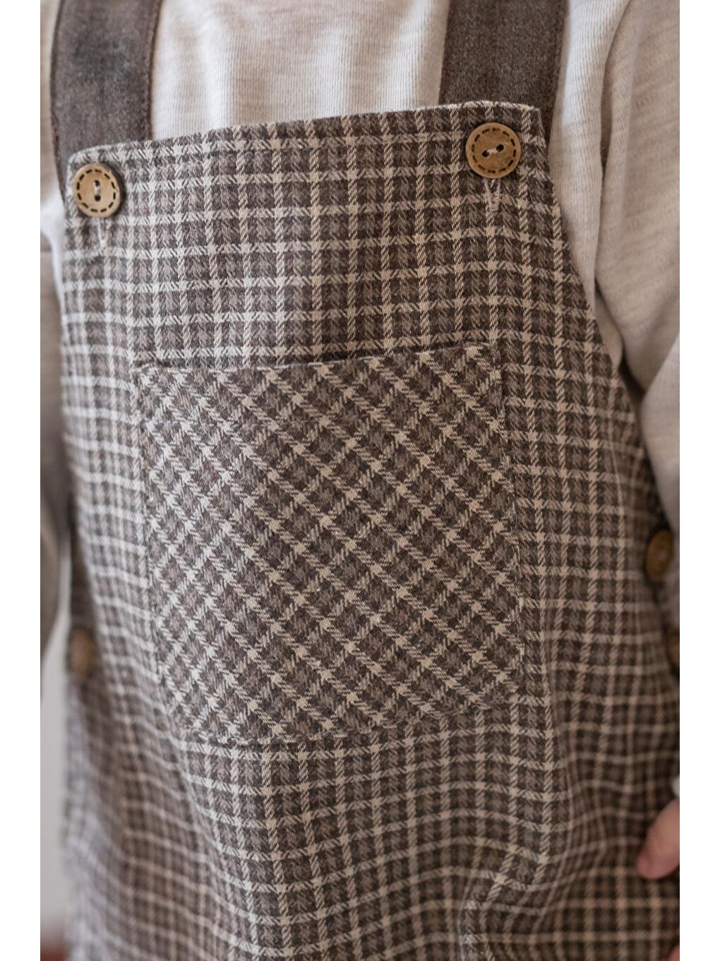 Kahverengi Erkek Bebek Ekose Desen Salopet Ve T-Shirt Takım - Kahve-3