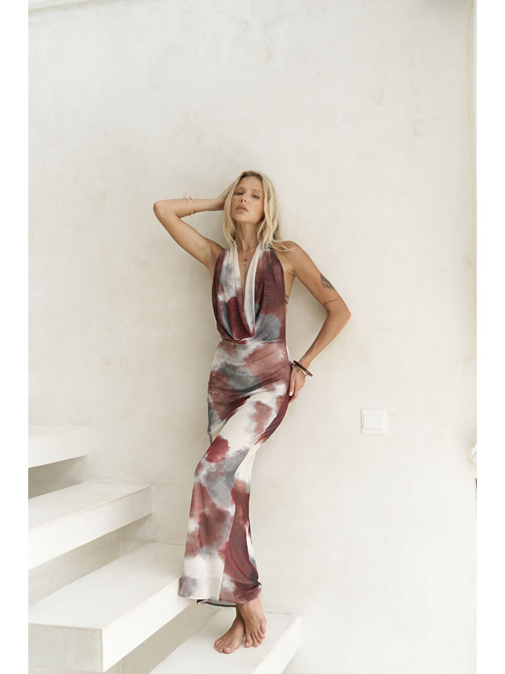 Galagher Degaje Bordo Uzun Elbise-2