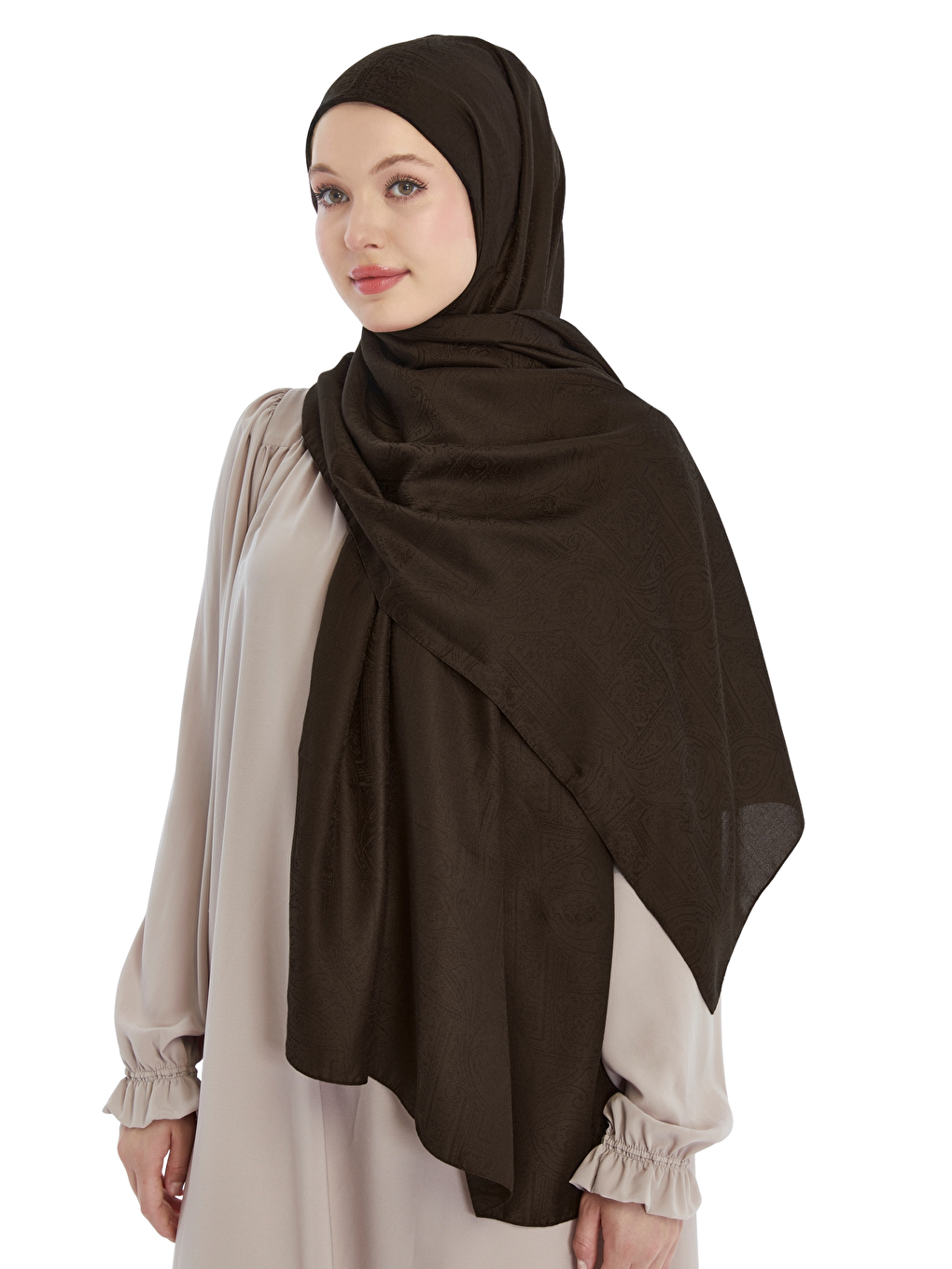 Kahverengi Monogram Etnik Desen Şal-2