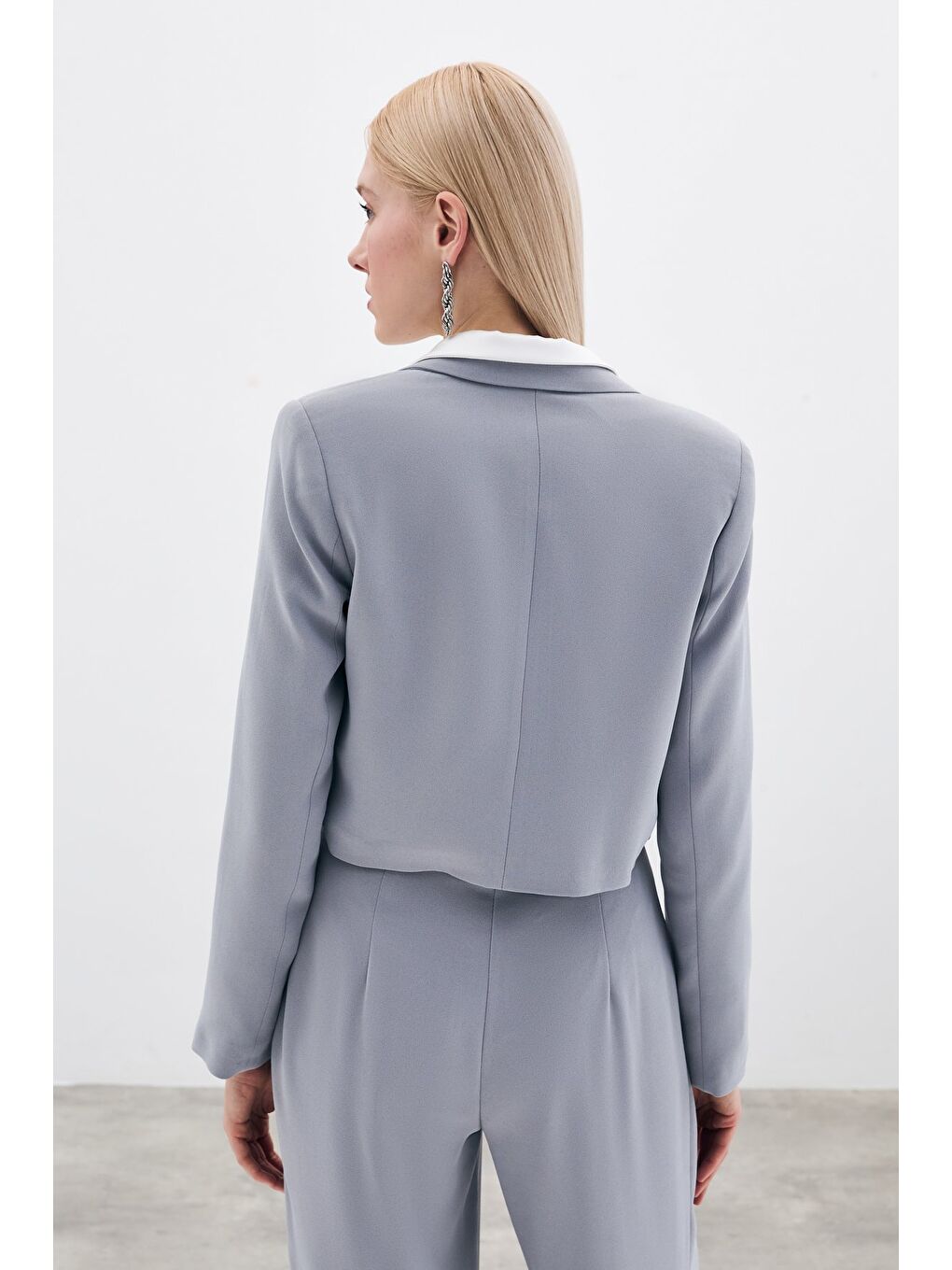 Kısa Krep Ceket - Gri-6
