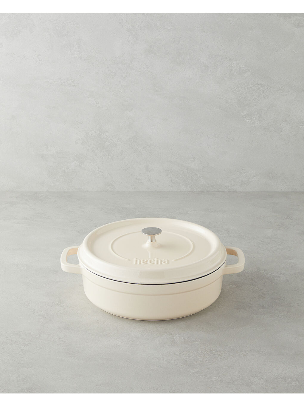 Ekru Hecha Demir Döküm Sığ Tencere 28 cm Krem