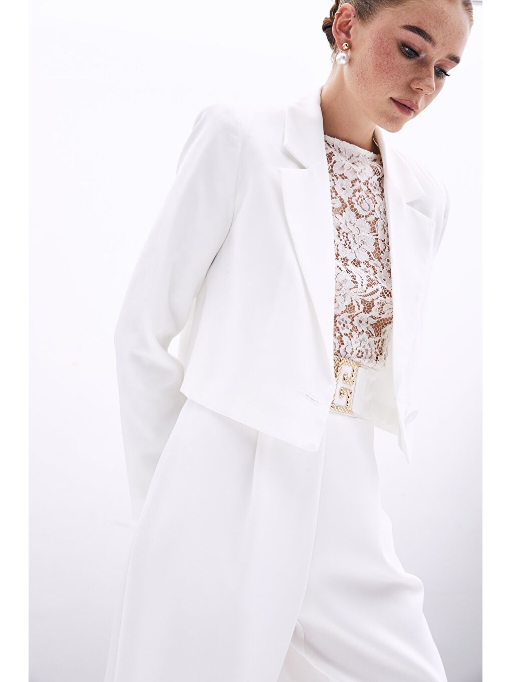 Kısa Krep Ceket - Ekru-3