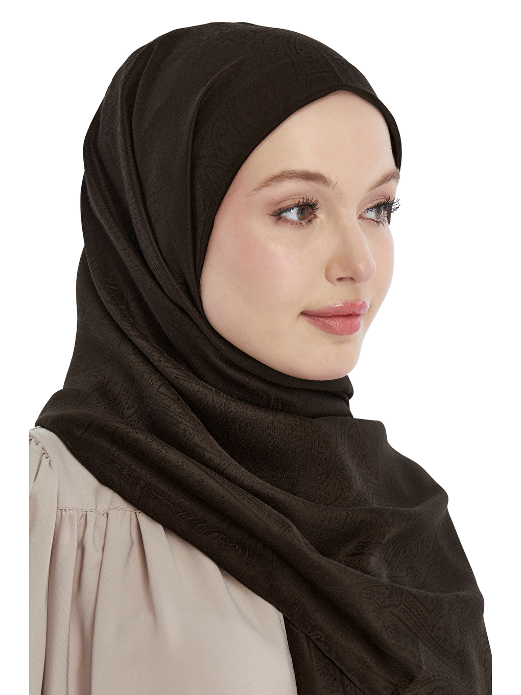 Kahverengi Monogram Etnik Desen Şal-4