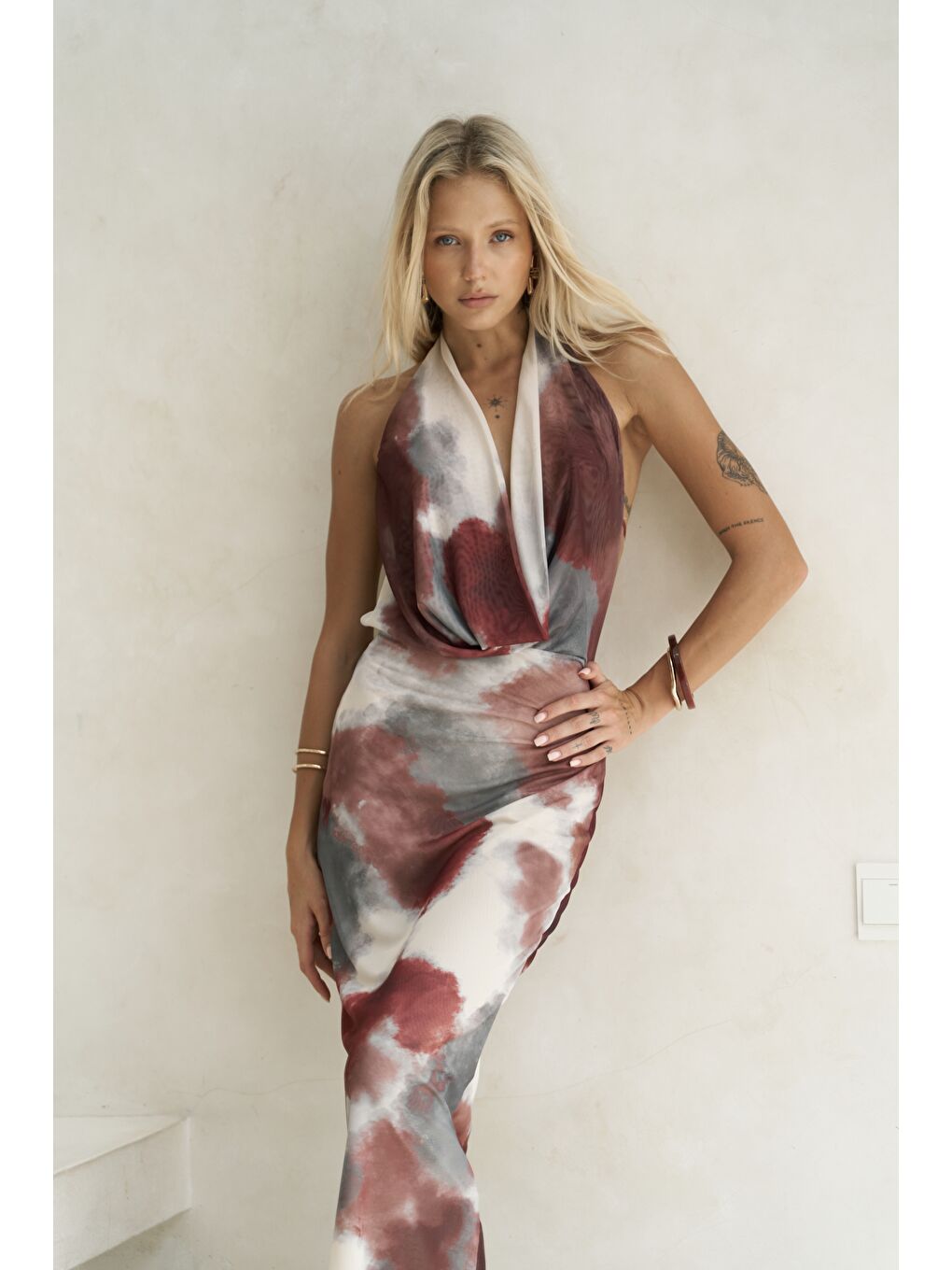 Galagher Degaje Bordo Uzun Elbise-3