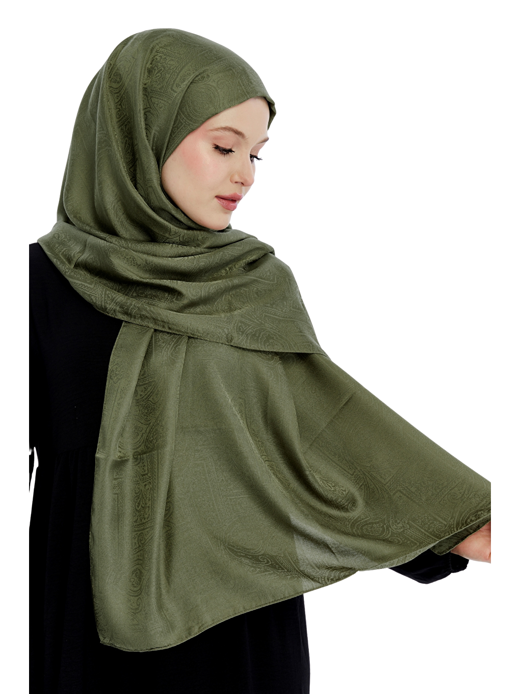 Haki Monogram Etnik Desen Şal-3