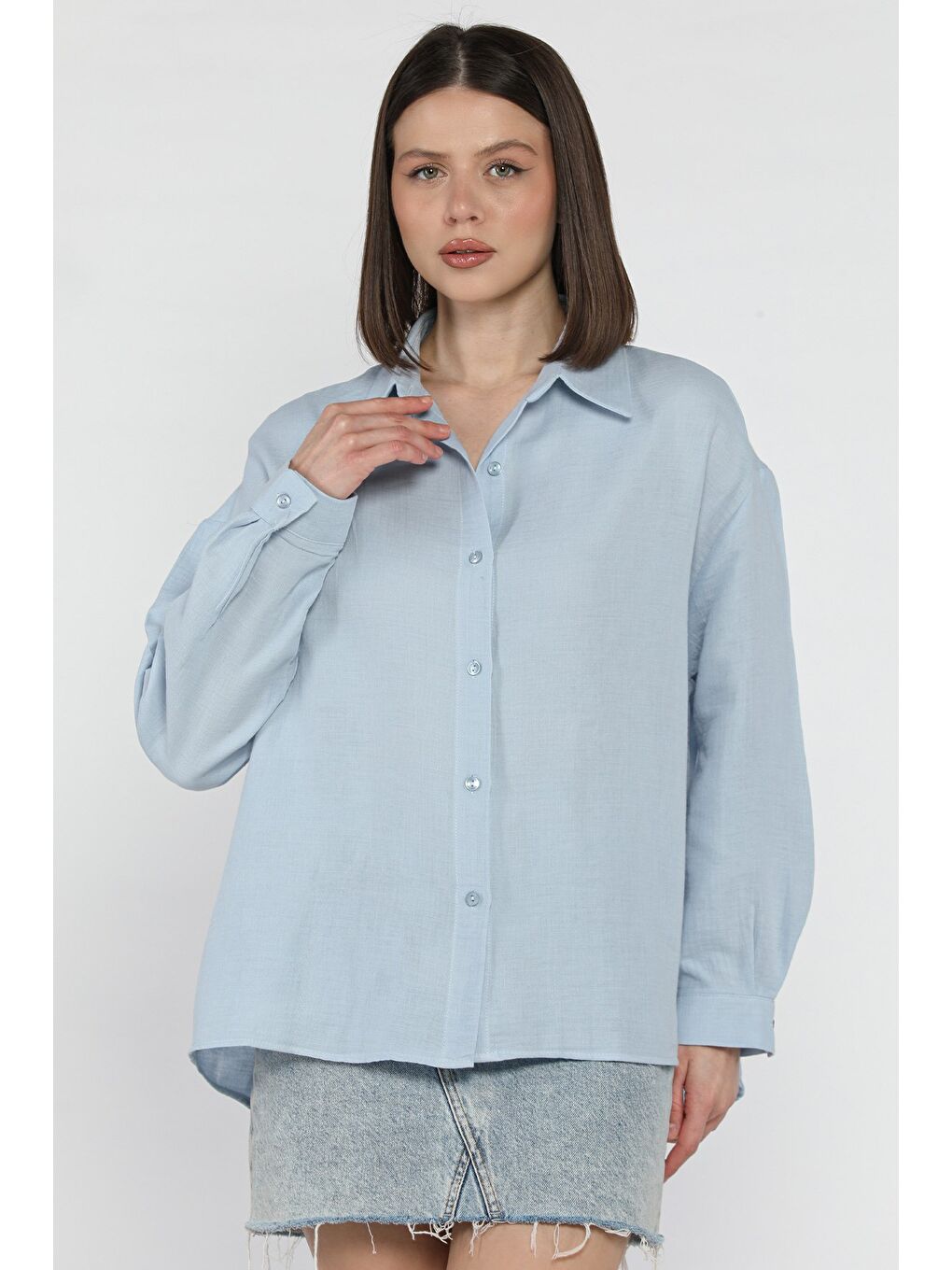 Mavi Kadın Uzun Kol Basic Salaş Gömlek-1