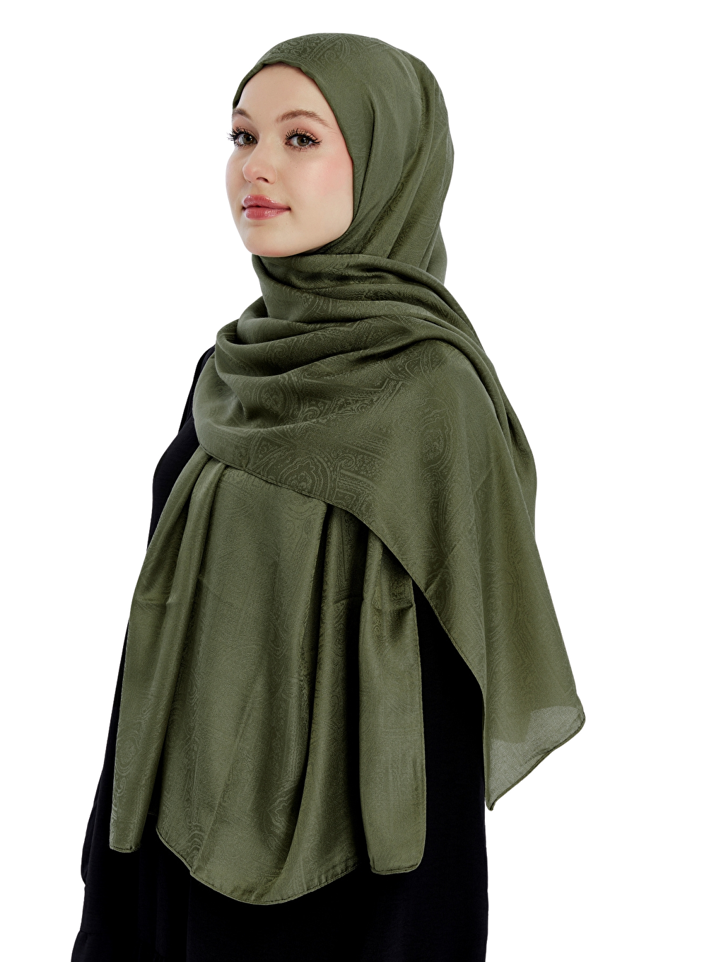 Haki Monogram Etnik Desen Şal-4