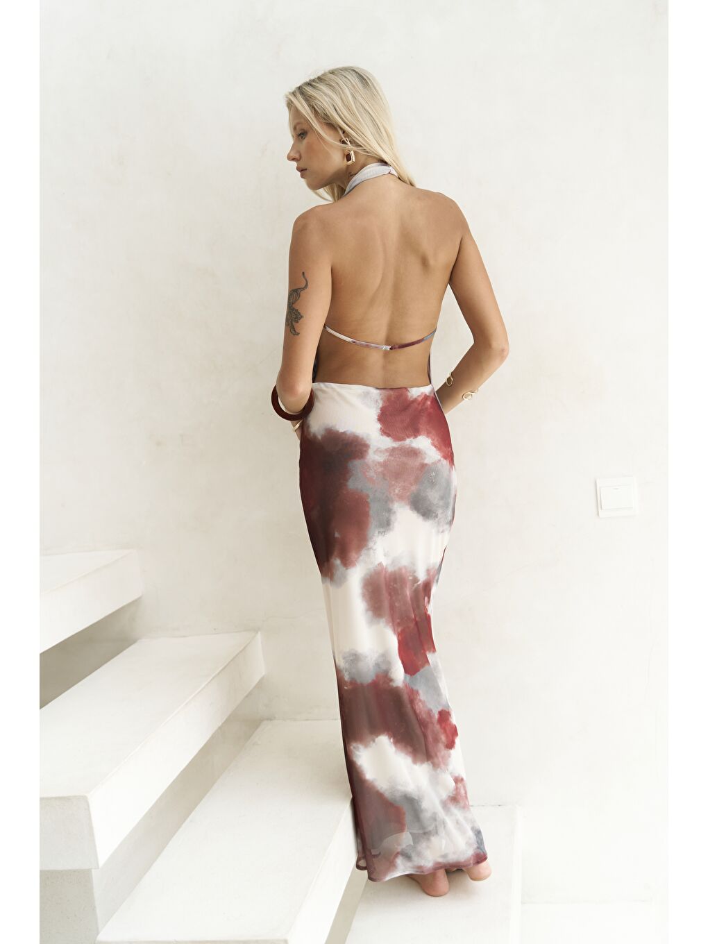 Galagher Degaje Bordo Uzun Elbise-4