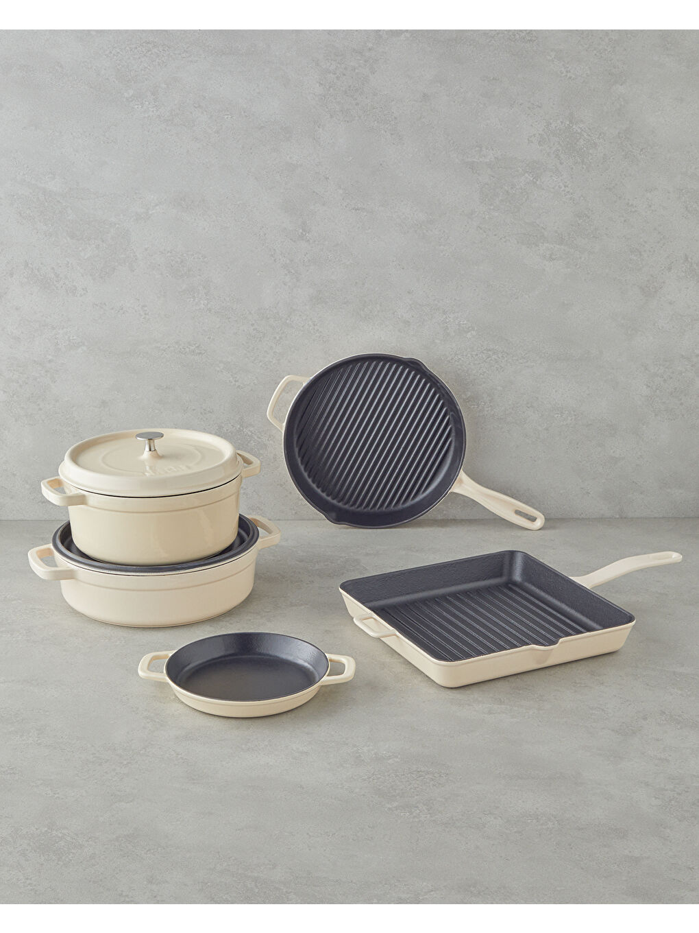 Ekru Hecha Demir Döküm Sığ Tencere 28 cm Krem-5