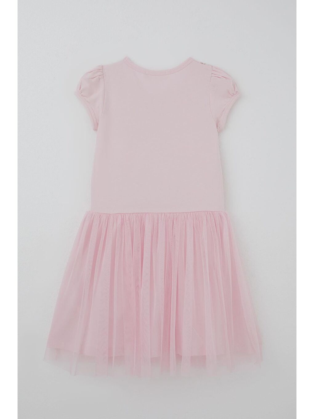Kız Çocuk Elbise Pullu Kelebek İşlemeli Tülü Çiçek Detaylı Pembe (6-12 Yaş)-1