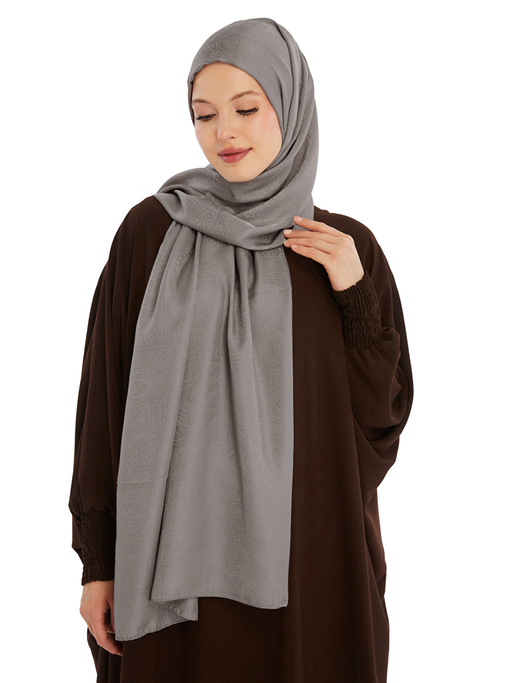 Bej Monogram Etnik Desen Şal-4