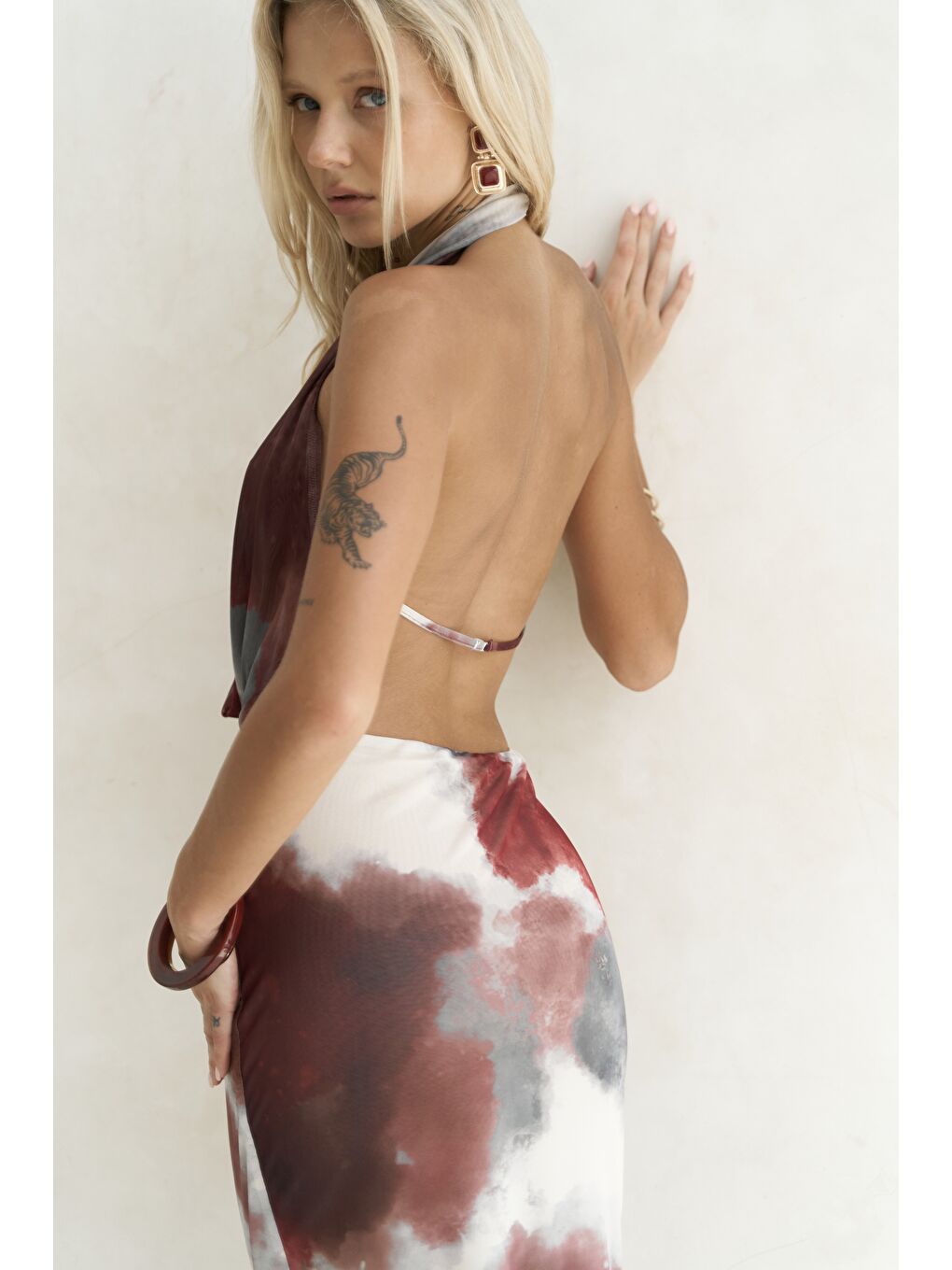 Galagher Degaje Bordo Uzun Elbise-6