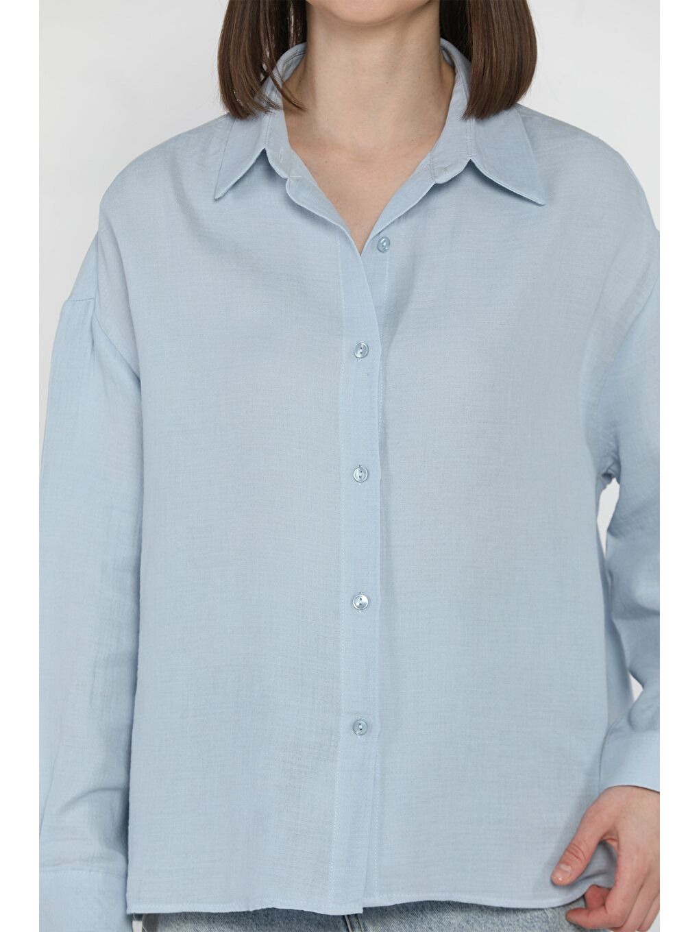 Mavi Kadın Uzun Kol Basic Salaş Gömlek-3