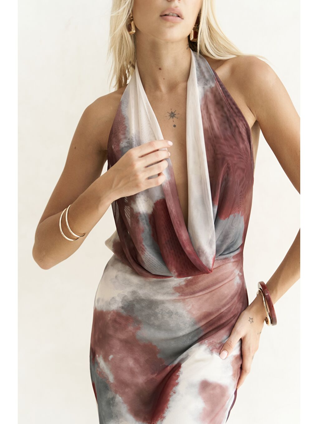 Galagher Degaje Bordo Uzun Elbise-7