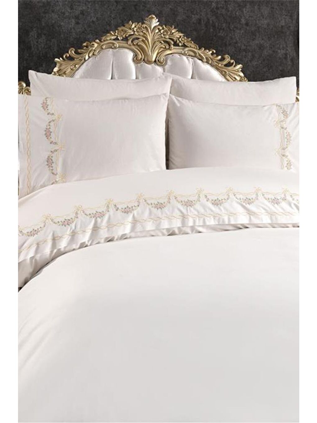 Karışık Yasmin Nakışlı 6 Parça Nevresim Takımı Krem