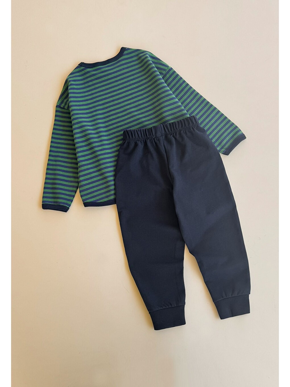 Oversize Çizgili Mevsimlik Takım 2-7 Yaş Yeşil Lacivert Çizgili-1