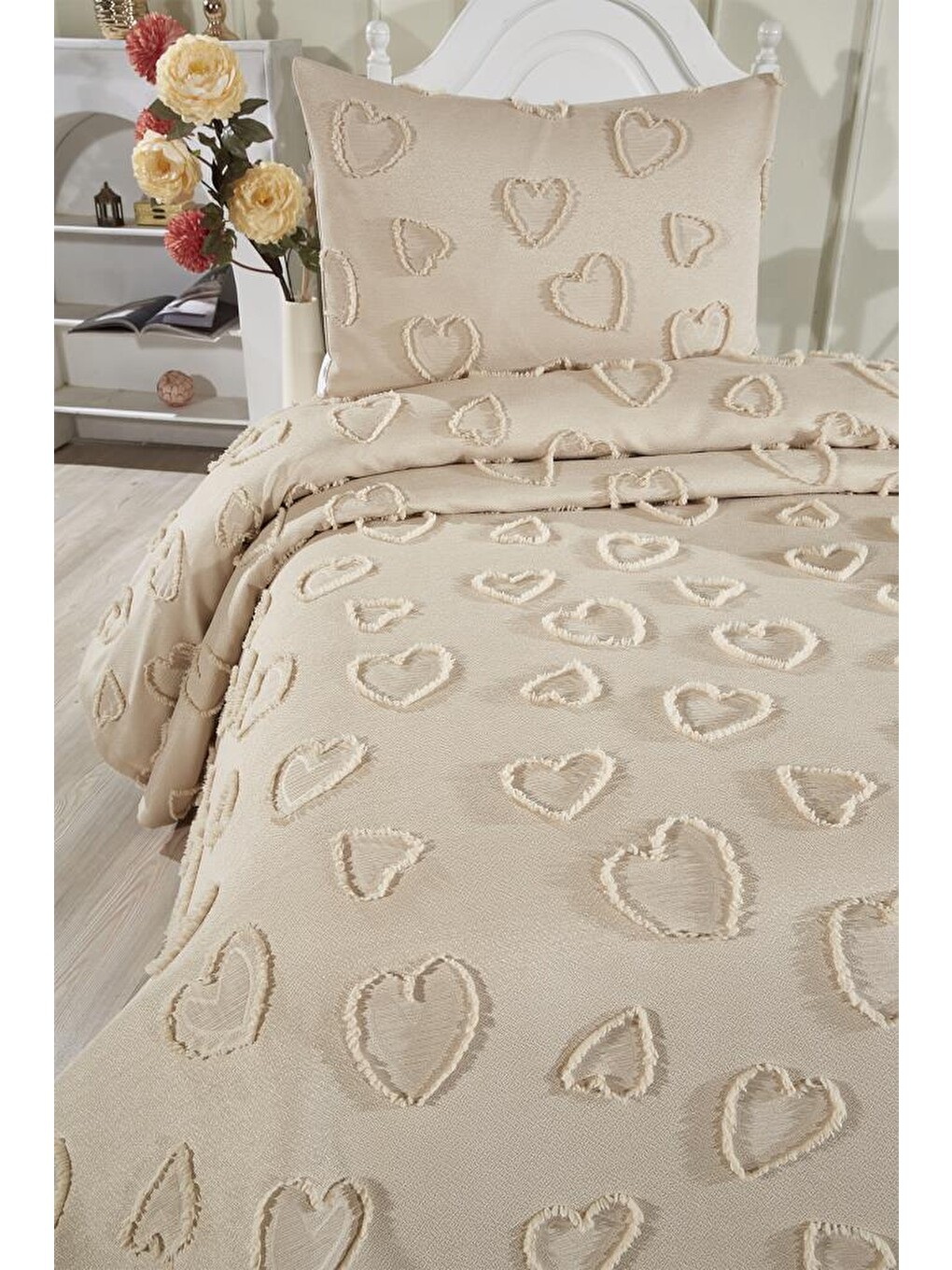 Pure Love 2 Parça Tek Kişilik Pike Takımı Bej-6