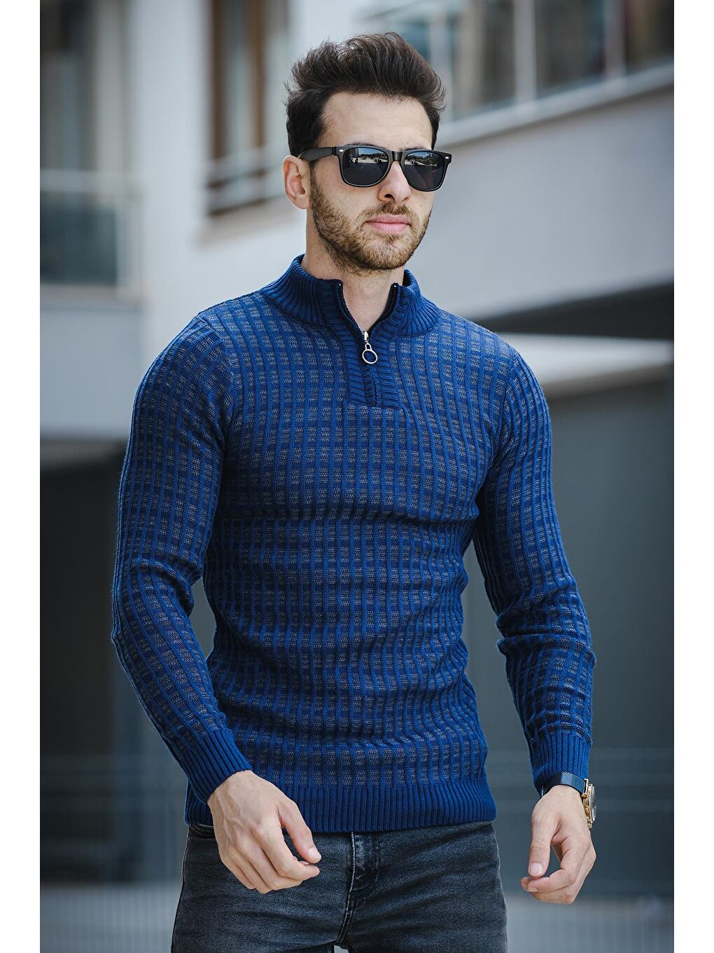 Mavi Seka 125 Dar Kesim Body Yarım Fermuar Erkek Kazak