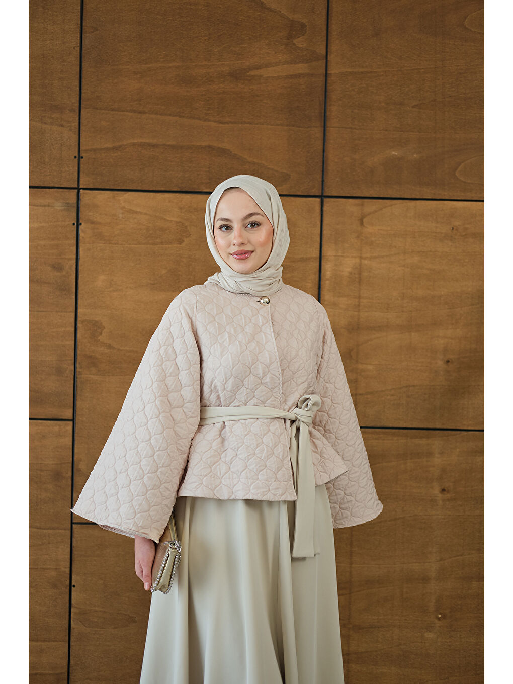 Ekru Kadın Eteği Scuba Kapitone Takım Krem-1