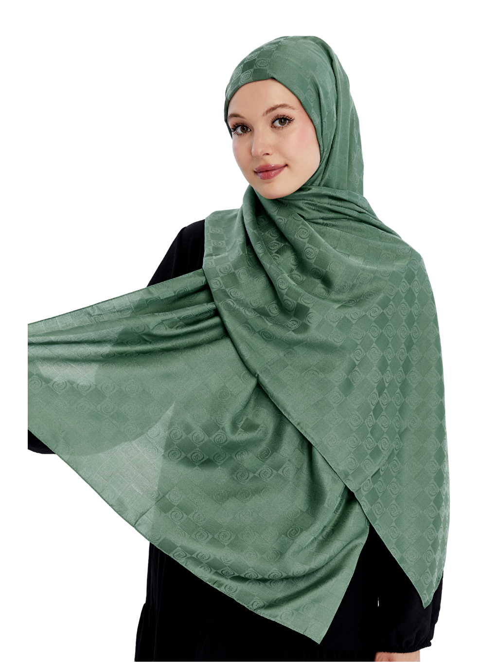 Yeşil Monogram Dama Desen Şal