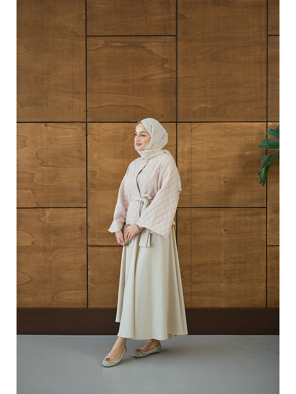 Ekru Kadın Eteği Scuba Kapitone Takım Krem-2