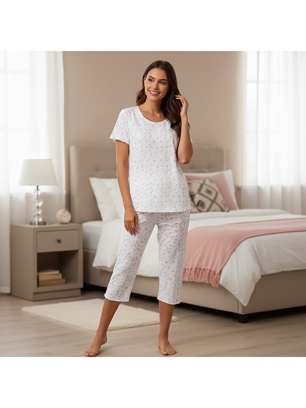 Beyaz Kadın Kaprili Kısa Kol Tshirt Ve Bralet 3'Lü Takım Bb2415-2