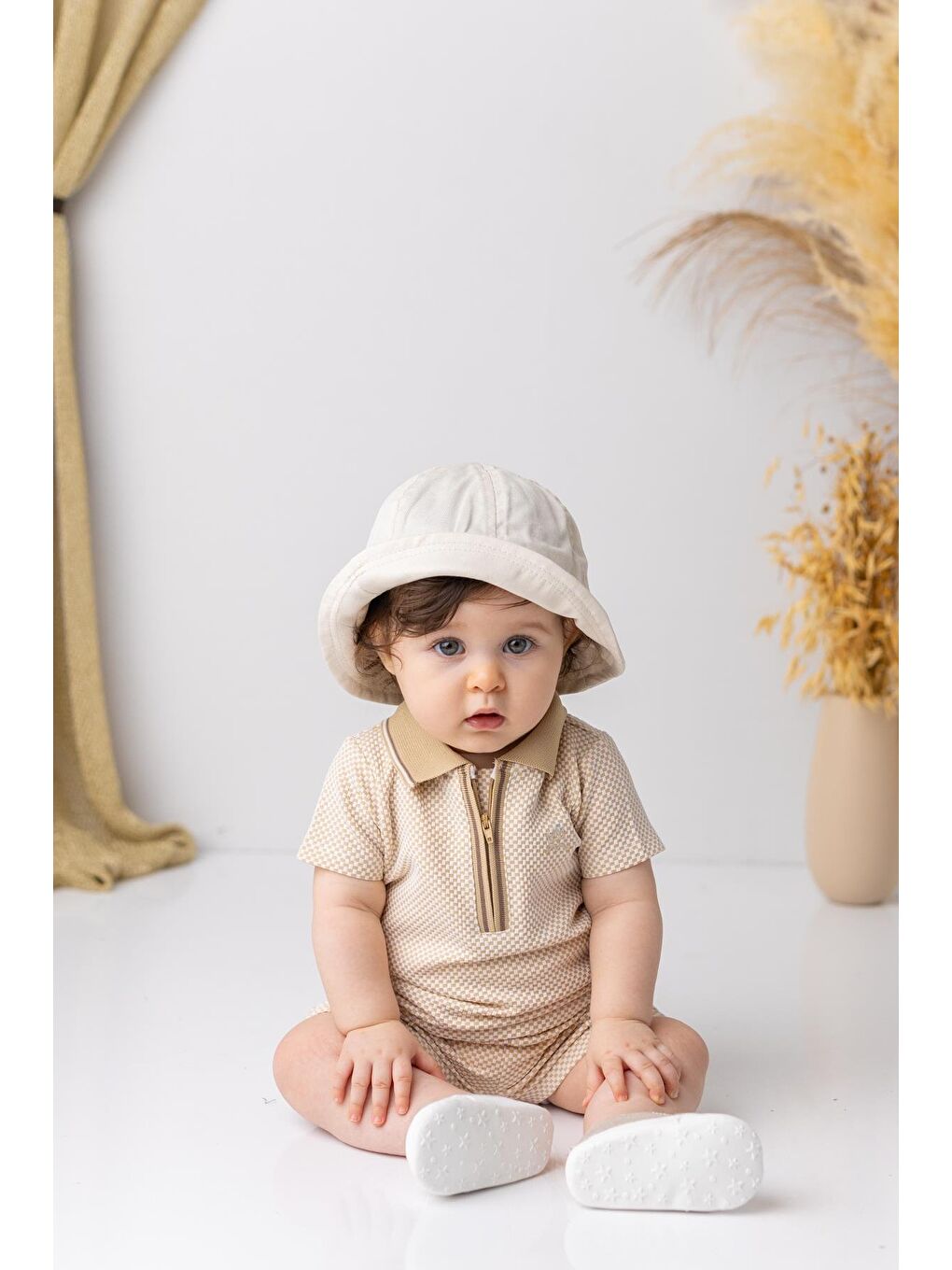 Erkek Bebek Polo Yaka T-Shirt Ve Şort İkili Takım - Bej