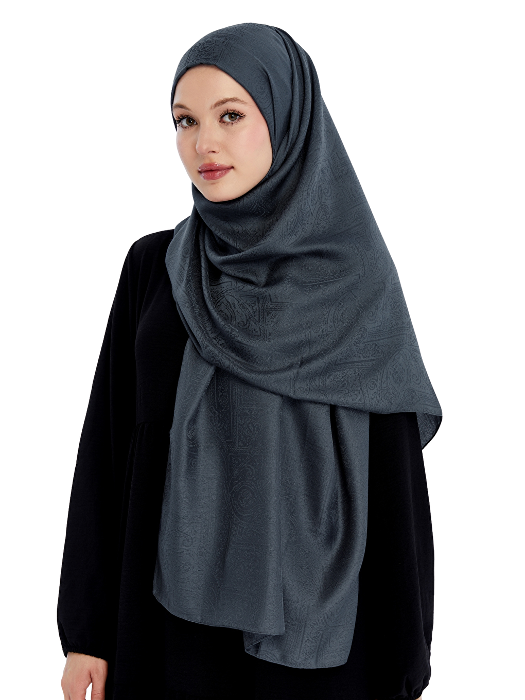 Antrasit Monogram Etnik Desen Şal-1