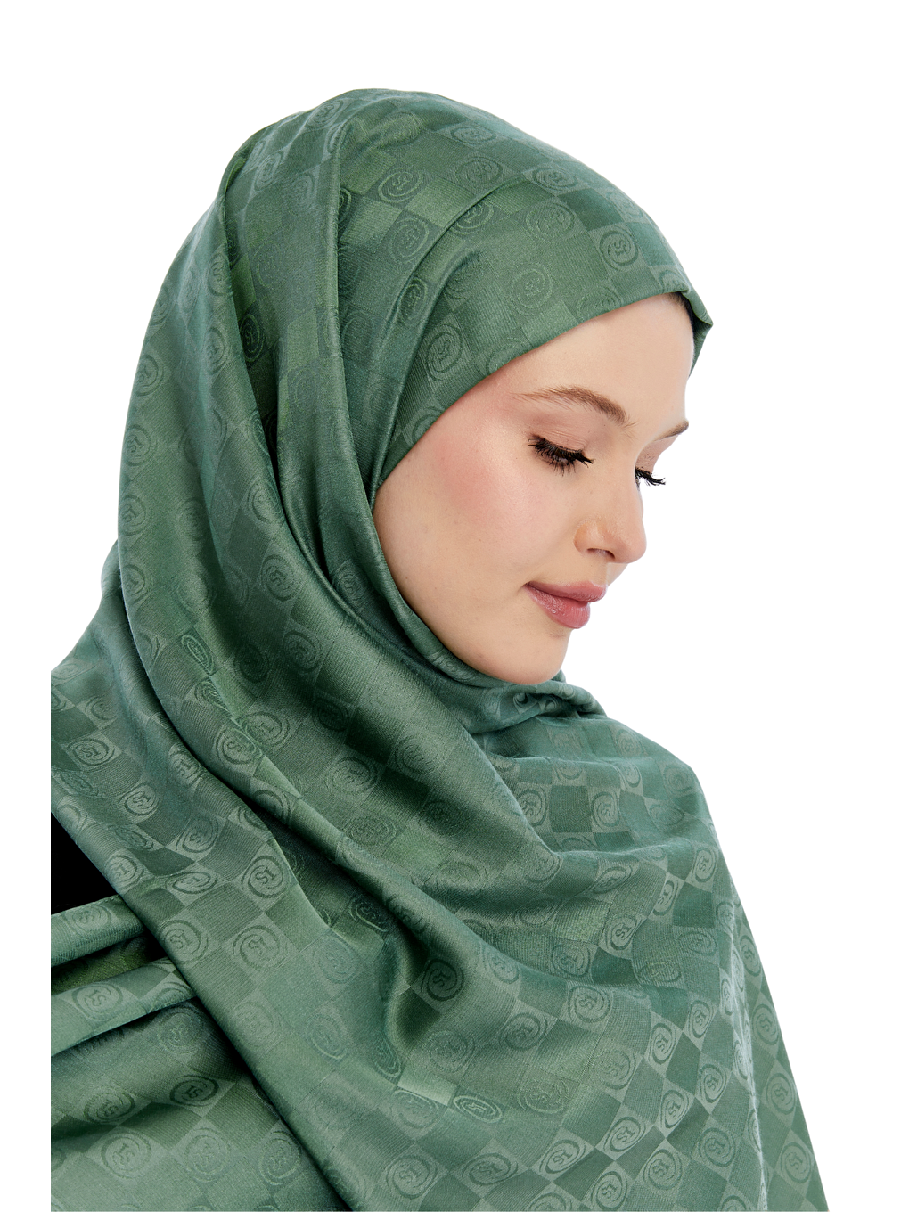Yeşil Monogram Dama Desen Şal-2