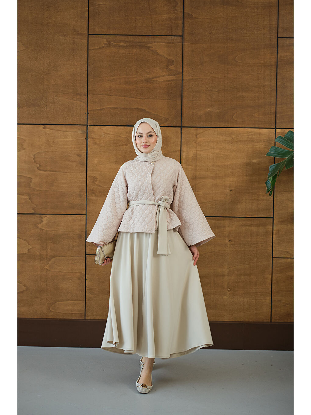 Ekru Kadın Eteği Scuba Kapitone Takım Krem-3