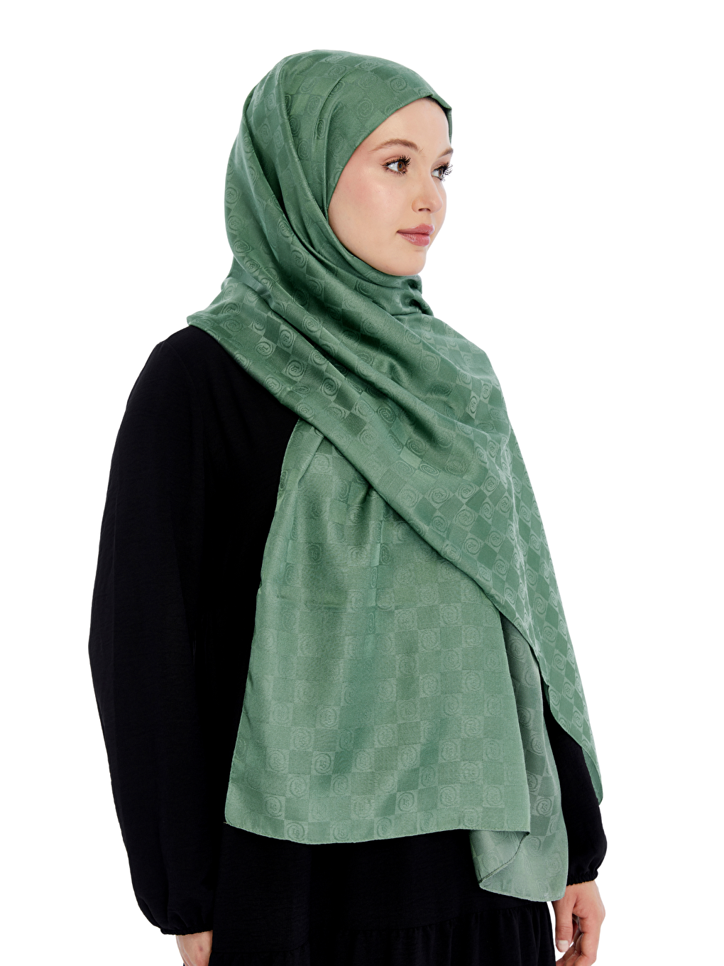 Yeşil Monogram Dama Desen Şal-3