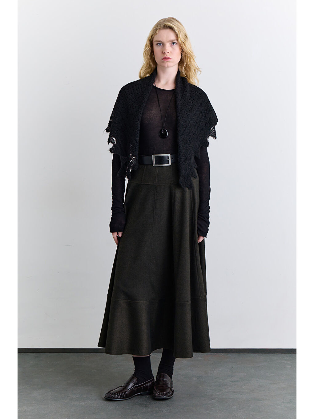 Kup Detaylı Geniş Etek Haki