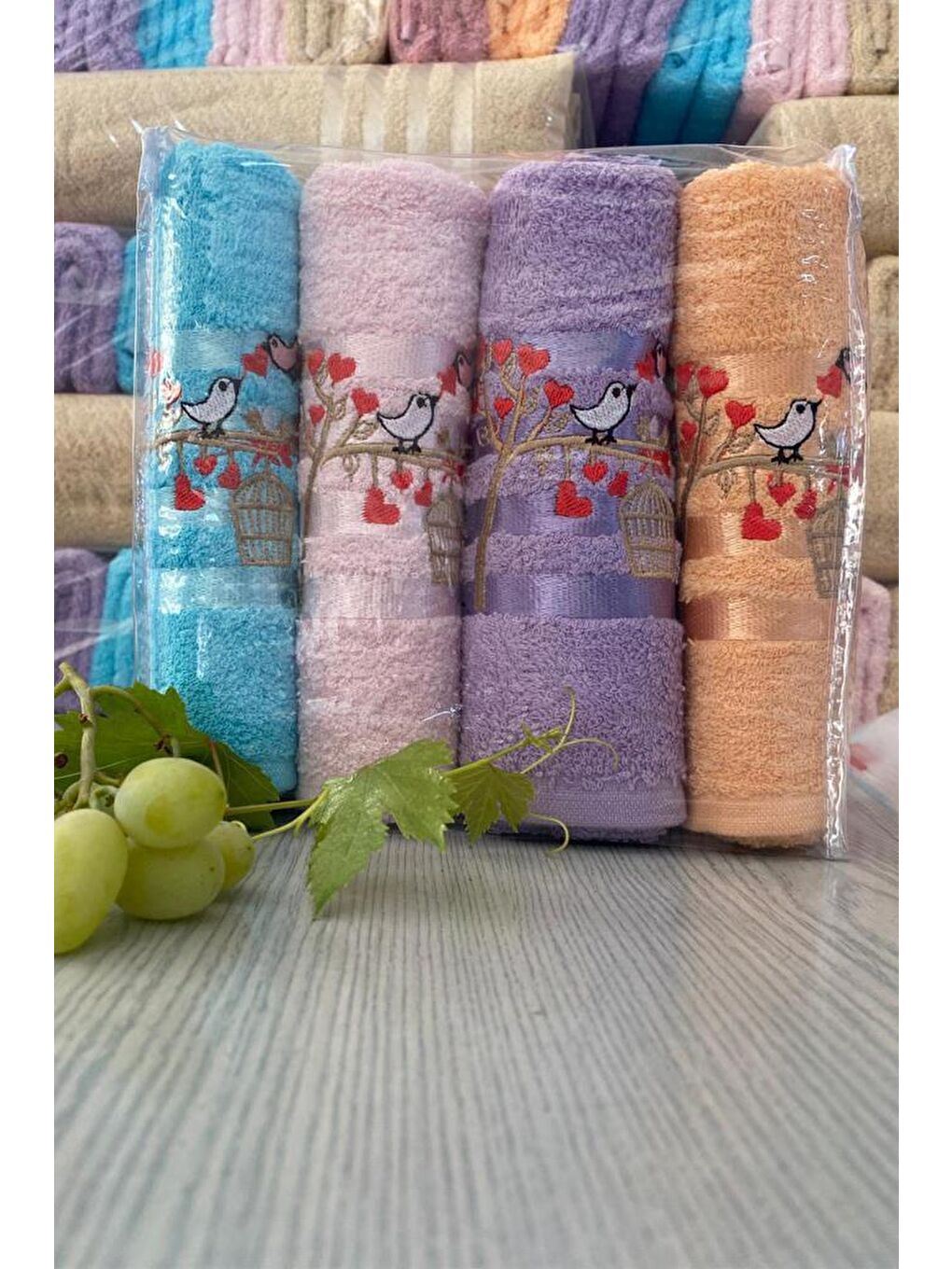 Karışık Softy Bird 4lü Nakışlı Çeyizlik Havlu Takımı-2